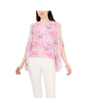 Chaus Floral Print Cold Shoulder Cape Sleeve Top - Pink