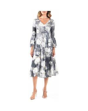 Komarov Bell Sleeve Charmeuse & Chiffon Cocktail Dress - Blue