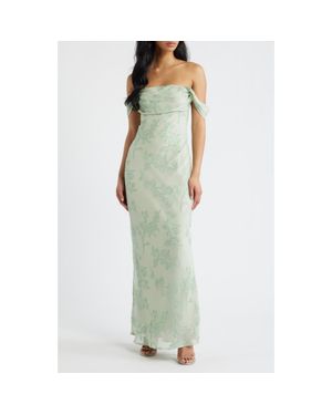 Princess Polly Azura Off The Shoulder Floral Burnout Gown - Green