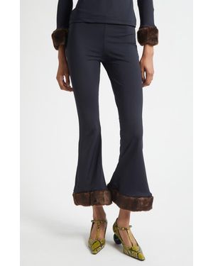 Conner Ives Faux Mink Trim Stretch Knit Pants - Blue