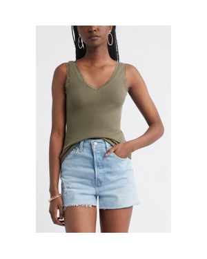 Treasure & Bond Lace Trim Pointelle Tank Top - Blue