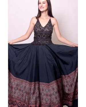 Ras Elise Hand Embroidered Gown - Blue