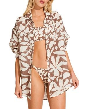Vitamin A Playa Oversize Linen Cover-Up Shirt - Multicolor