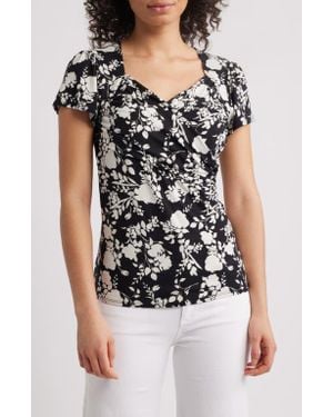 Loveappella Floral Faux Wrap Top - Black