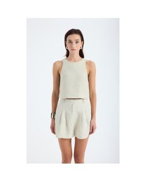 Monlicia Reve 100% Linen Relaxed Fit High-Waist Shorts - White