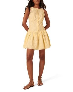 Nobody's Child Claudia Drop Waist Organic Cotton Broderie Anglaise Minidress - Yellow
