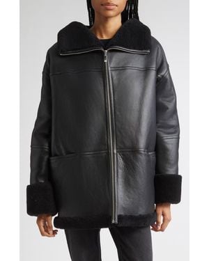 TOTEME Menfi Oversize Genuine Shearling Coat - Black