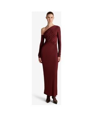 Marina Moscone Jersey One-Shoulder Draped Dress - Red