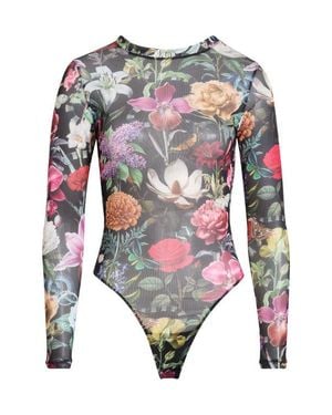 Kilo Brava Floral Print Mesh Long Sleeve Teddy - White