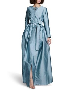 EMILY SHALANT Princess Long Sleeve Taffeta Gown - Blue