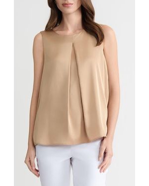 Kasper Box Pleat Sleeveless Matte Satin Top - Natural