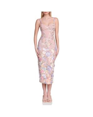 Avec Les Filles Embroidered Floral Appliqué Stretch Cotton Midi Sheath Dress