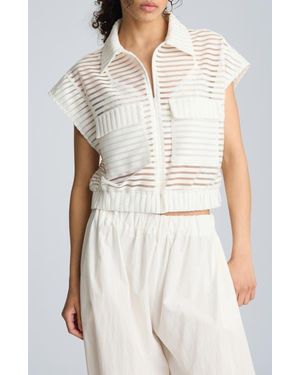 Kenneth Cole Sheer Stripe Zip Cardigan - White