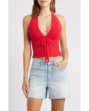 PacSun Kelli Open Stitch Cotton Halter Top - Red
