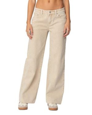 Edikted Leopard Star Low Rise Wide Leg Jeans - Natural