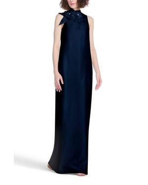 EMILY SHALANT Floral Detail Sleeveless Taffeta Gown - Blue