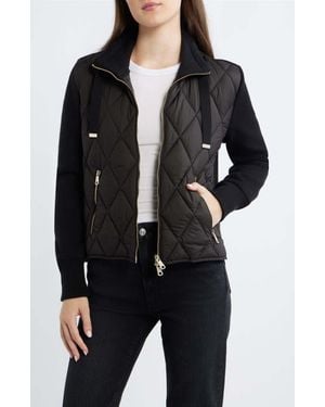 Bernardo Mixed Media Quilt Front Sweater Jacket - Black