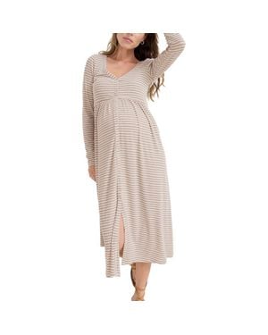 Hatch Collection The Softest Rib Stripe Nursing Dress - Natural