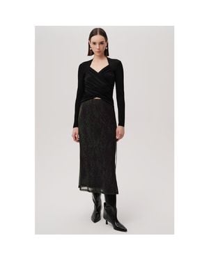 Exquise Snake Print Tulle Midi Skirt - Black