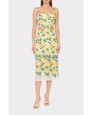 MILLY Marta Floral Embroidery Midi Skirt - Yellow