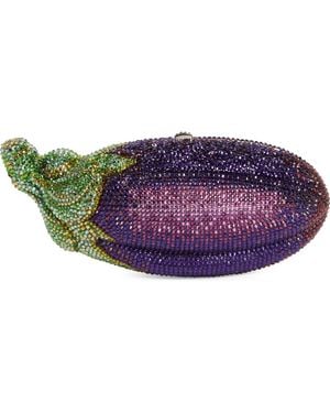 Judith Leiber Crystal Embellished Eggplant Clutch - Purple