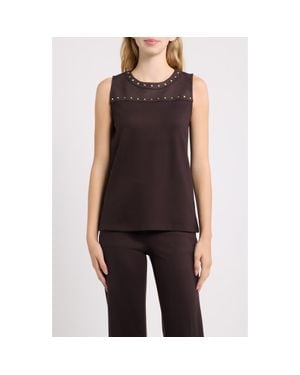 Anne Klein Rhinestone Embellished Shell - Black