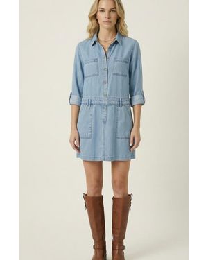 Modenaire Button-Front Long Sleeve Denim Mini Dress - Blue