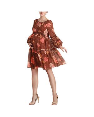 Kimi + Kai Abby Long Sleeve Maternity Babydoll Dress - Brown