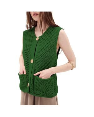 DELUC Anafi Open Stitch Cotton Blend Sweater Vest - Green
