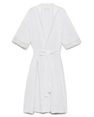 Mango Lace Trim Cotton Robe - White