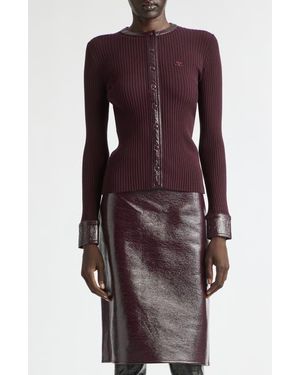 Courreges Vinyl Trim Ribbed Cardigan - Purple