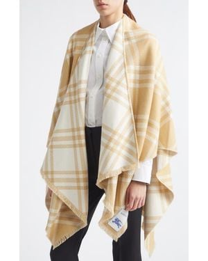 Burberry Lightweight Tribar Check Wool, Silk & Cashmere Cape - Natural