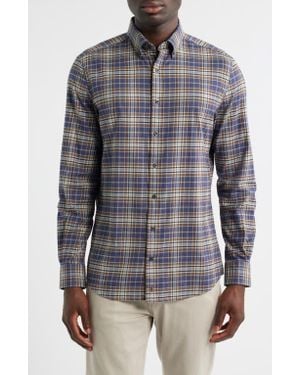 Johnnie-o Kamper Plaid Cotton Blend Button-Down Shirt - Gray