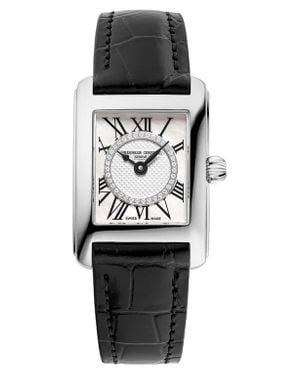 Frederique Constant Carrée Diamond Dial Leather Strap Watch, 23Mm X 21Mm - Black