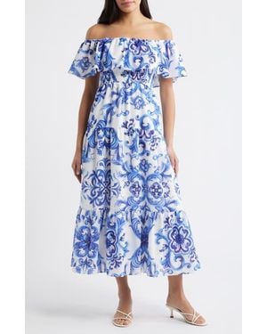 Sam Edelman Off The Shoulder Tiered Maxi Dress - Blue
