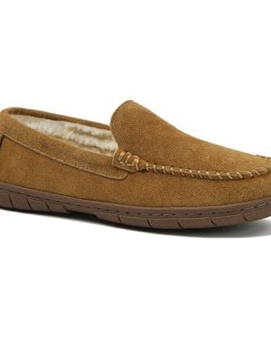 Lands' End Fuzzy Lined Suede Moccasin Slippers - Brown