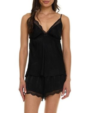 Flora Nikrooz Madelyn Lace Trim Satin Short Pajamas - Black