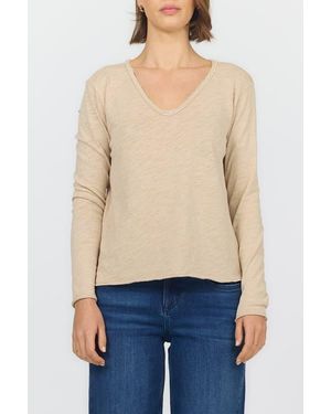 DEAR JOHN Vanya Long Sleeve V-Neck Slub Knit T-Shirt - Blue