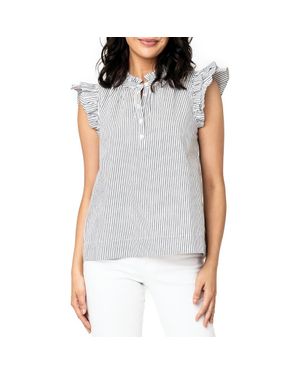 Gibsonlook Pinstripe Double Flutter Sleeve Stretch Cotton Top - Gray