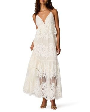Steve Madden Annette Lace Embroidered Tiered Maxi Peplum Dress - White