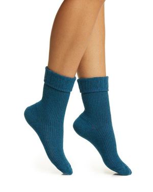 Oroblu Hilda Wool & Cashmere Blend Crew Socks - Blue