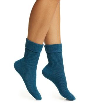 Oroblu Hilda Wool & Cashmere Blend Crew Socks - Blue