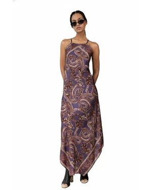 Monzlapur Silk Snake Scarf Maxi Dress - Purple