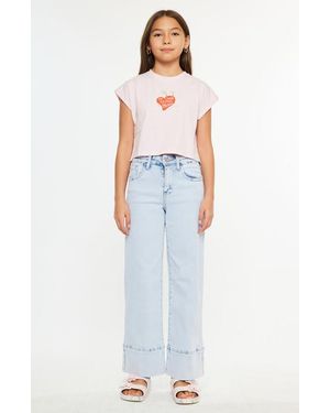 Kancan Kassie Kids High Rise Crop Wide Leg Jeans - White