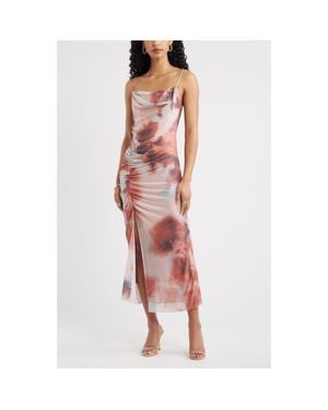 Open Edit Floral Print Mesh Maxi Dress - Red