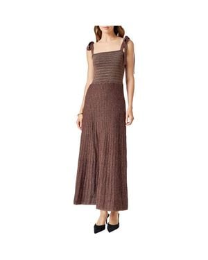 Endless Rose Tie Strap Metallic Maxi Sweater Dress - Brown