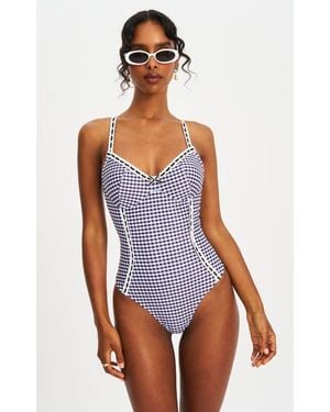 Miss Circle Gigi Gingham Lace Strap Backless Swimsuit - White