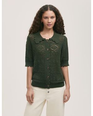 Finery London Marlowe Short Sleeve Crochet Cardigan - Green