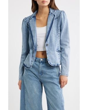 Tractr Puff Shoulder Denim Blazer - Blue