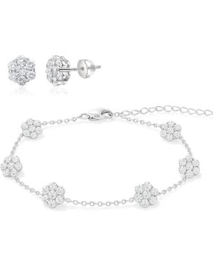 Donatello Gian Sterling Flower Earrings And Bracelet Set - White